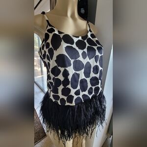 New Julie Brown Animal Print Ostrich  Feather Camisole Top  Sm